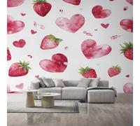 Strawberry Wallpaper, Pink Fruit Love Heart Wall Mural, Wallpaper for Bedroom Living Room, Home Decor, Photo Wall Paper, 305 x 244 cm L&OP137