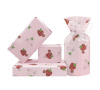 Strawberry Wrapping Paper Red and Pink Strawberry Cute Fruit Print Sweet Berry Gift Wrap Paper, 4 Sheets Folded Flat Fruity Design Pink Art Paper for Christmas, Wedding, Baby Shower, Birthday Party