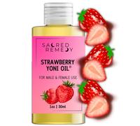 Strawberry Yoni Oil. Hydrating Body Oil, Moisturising Massage Lotion. Natural & Vegan & pH Balancing. Skin Softening & Soothing Elixir with Vitamin E & Fresh Scent (30ml)