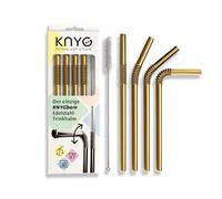 StrawBros | Gold Flexible Stainless Steel Straws | Patented & Hygiene Certified | 4 Count, Set of 6 with Cleaning Brush & Jute Bag