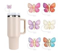 Straws Cover Cap, 6 Pcs Stanley Cup Straw Cover Butterfly Cute Cup Accessories Straws Toppers Straw Covers Compatible With 10mm Straws-covers Pack Reusable Silicone For 30 & 40 Oz Stanley Cups