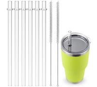 Straws for YETI, 6 pcs Reusable Tumbler Replacement for YETI Straw Lids, 9 inch Plastic Clear Drinking Straws Set with 2 Cleaning Brushes
