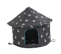 Stray Animal Shelter Cat Kennel Waterproof Oxford Soft Bed Self-Heating Portable Design Suitable for Garage Room, Round l Size black