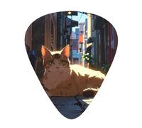 Stray cat in the alley printed guitar picks, 12-piece set with thin, medium, and thick styles, comes with a storage case