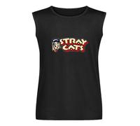 Stray Cats Logo Mens Black Sleeveless T-Shirt Graphic Tee Printed Unisex Vest Tank Tops Shirt XXL