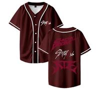 Stray Kids Ate Chk Chk Boom Baseball Jersey Tops Short Sleeve Button-up Shirts Women Men Streetwear Tee (Brown,XL)