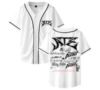 Stray Kids Ate Tracklist Merch Baseball Jersey Tops Short Sleeve Button-up Shirts Women Men Streetwear Tee (White,XXL)