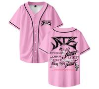 Stray Kids Ate Tracklist Merch Baseball Jersey Tops Short Sleeve Button-up Shirts Women Men Streetwear Tee (Pink,3XL)