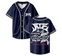 Stray Kids Ate Tracklist Merch Baseball Jersey Tops Short Sleeve Button-up Shirts Women Men Streetwear Tee (Navy,XXL)