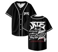 Stray Kids Ate Tracklist Merch Baseball Jersey Tops Short Sleeve Button-up Shirts Women Men Streetwear Tee (Black,S)