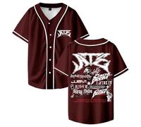 Stray Kids Ate Tracklist Merch Baseball Jersey Tops Short Sleeve Button-up Shirts Women Men Streetwear Tee (Brown,S)
