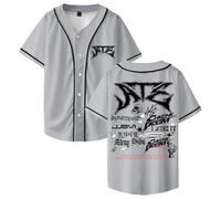 Stray Kids Ate Tracklist Merch Baseball Jersey Tops Short Sleeve Button-up Shirts Women Men Streetwear Tee (Gray,M)