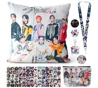 Stray Kids Merchandise Set, 19Pcs K-pop Merch Gift Set Including Cushion Cover Key Ring Phone Ring Lanyard Brooches Stickers and Makeup Bag, Suitable as a Birthday Gift for Fans