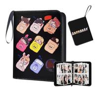 Stray Kids Photocard Binder 400 Pockets, 3 Ring Kpop Binder with 4 Pockets, Total 50 Pages, Cute Cartoon Card Collector, Idol Photo Album for Kpop Fans, Boys and Girls, Black
