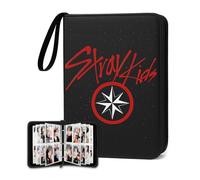 Stray Kids Photocard Binder 400 Pockets, 3 Ring Kpop Binder with 4 Pockets, Total 50 Pages, Cute Cartoon Card Collector, Idol Photo Album for Kpop Fans, Boys and Girls, Black