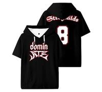 Stray Kids SKZ Dominate 8 Logo Hooded T-Shirt Short Sleeve Gym Tee Women Men Streetwear Outdoor Sportwear (Black,L)
