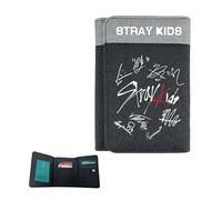 Stray Tri-fold Wallet for Teen, 12.5 X 9 CM SKZ Black Canvas Wallet, Stray Kids Kpop Merchandise, Gift for Kpop Fans, Star（Signature）
