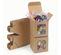 STRBOXONG 35 Pack Small Kraft Gift Boxes with Window & Lids, 10x10x8cm Cardboard Gift Box for Wedding Favours, Bridesmaid Proposal, Christmas, Empty Flat Pack Present Boxes Bulk