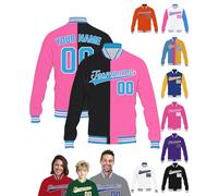 STREADVE Custom Men Women Youth Baseball Varsity Jacket Bomber Coat Personalised Letterman Jackets Customised Name Number Logo, Pink Black
