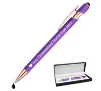 STREADVE Personalised Pen Add Your Own Logo Name Pens Engraved Customised Ballpoint Pen Writing Stylus Pen Custom Bridal Shower Birthday Women Gift Unique Present, Purple
