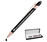 STREADVE Personalised Pen Add Your Own Logo Name Pens Engraved Customised Ballpoint Pen Writing Stylus Pen Custom Birthday Business Gift Unique Present, Black
