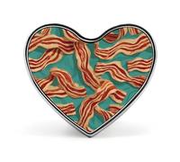 Streaky Bacon Pattern Heart Badge Pin Metal Reel Pins Memorial Brooch Button Lapel Pins for Backpack Wedding