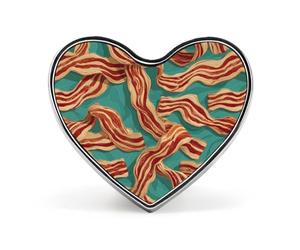 Streaky Bacon Pattern Heart Badge Pin Metal Reel Pins Memorial Brooch Button Lapel Pins for Backpack Wedding