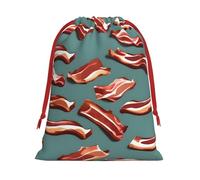 Streaky Bacon Pattern Print Drawstring Gift Bags For Christmas,Holiday Party Gift Wrapping Bag Assorted Sizes