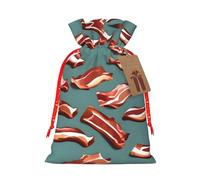 Streaky Bacon Pattern Print Drawstring linen gifts bag for Christmas Party,holiday packaging presents bags.
