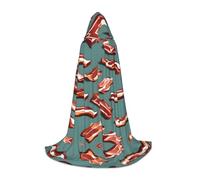 Streaky Bacon Pattern Print Hooded Cloak Teens Kids Adults Halloween Gothic Variety Carnival Cosplay Costume