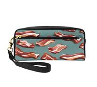 Streaky Bacon Pattern Print Stylish Makeup Bag for Women Girls Cosmetic Pouch Toiletry School Office Travel