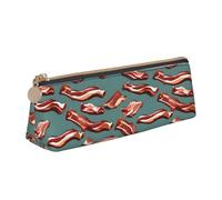 Streaky Bacon Pattern Print Triangular Pencil Case Pouch Large-Capacity Stationery Organizer Office Accessory