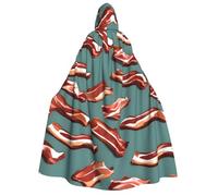 Streaky Bacon Pattern print Unisex Medieval Viking Hooded Cape Cloak for Halloween Cosplay, Christmas Party Costume Outfits