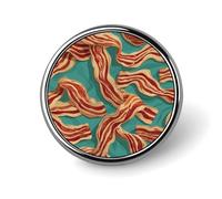 Streaky Bacon Pattern Round Badge Pin Metal Memorial Brooch Button Lapel Pins for Backpack Wedding