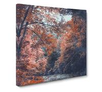 Stream Behind the Red Trees Canvas Print | Gallery Wrapped 30mm Frame Wall Art | 14x14 inches | Ready to Hang | Modern Landscape Picture | Living Room Bedroom Lounge Office
