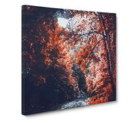 Stream Behind the Red Trees Canvas Print | Gallery Wrapped 30mm Frame Wall Art | 14x14 inches | Ready to Hang | Modern Landscape Picture | Living Room Bedroom Lounge Office
