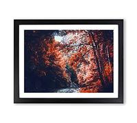 Stream Behind The Red Trees Modern Art Framed Wall Art Print, Ready to Hang Picture for Living Room Bedroom Home Office Décor, Black A3 (46 x 34 cm)