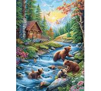 Stream Brown Bear Group 500 Pc DIY Jigsaw Puzzle Animals And Plants Puzzles for Adults Teens Hard Challenging Team Building Stress Reducing Autumn Sturdy Wooden Cardboard 500 PCS