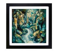 Stream Cubism No.1 Framed Print | 18x18 Inch Black Framed Wall Art | Ready to Hang | Cubist Nature Picture | Living Room Bedroom Lounge Office