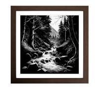 Stream Drawing Framed Print | 18x18 Inch Walnut Framed Wall Art | Ready to Hang | Modern Nature Picture | Living Room Bedroom Lounge Office