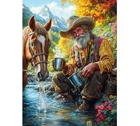 Stream Horse Drinking 500 Pcs Jigsaw Puzzles Animal Plant Fairy Tale Puzzles for Adults Teens Fun Family Game Team Building Stress Reducing Autumn Eco Friendly Cardboard 500 PCS
