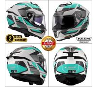 STREAM-II FF808 LS2 DUAL VISOR FULL FACE ECE22.06 MOTORCYCLE HELMET - CYAN GREY