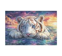 Stream Lying White Tiger 1000 Piece Jigsaw Puzzle for Adults Kitchen Wall Decor Art Project Precision Cut Great Gift for Art Lovers 1000 PCS