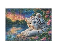 Stream Lying White Tiger 300 Piece Jigsaw Puzzle for Adults Happy Time Lunch Break Activity Quick Escape No Duplicate Pieces for Busy Professionals 300 PCS
