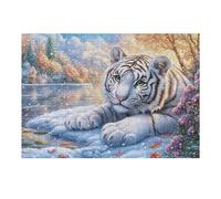 Stream Lying White Tiger 300 Piece Jigsaw Puzzle for All Ages Easter Gift Idea Family Gathering Durable Pieces Stress Relief Home Decor 300 PCS