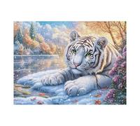 Stream Lying White Tiger 500 Piece Jigsaw Puzzle for Adults Sick Day Activity Gentle Distraction No Dust Pieces Great Gift for Get Well Soon 500 PCS