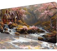 Stream Mouse Pad,700x400x3mm Mouse Mat House Desk Mat Large, Soft Smooth Surface with Anti-Slip Rubber Base Mousepad Waterproof, Durable, Extended Length Desk Pad for Christmas Decorations N1-708