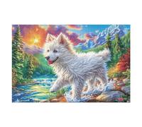 Stream Running Samoyed 1000 Piece Jigsaw Puzzle for Adults Teens Cute Pets Warm The Heart Post Work Wind Down Mind Calming Whimsical Design for Friends 1000 PCS