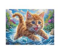Stream Side Tabby Cat 500 Pieces Set Classic Jigsaw Puzzle Brook Meadow Spray Teen Fans 14-18 Yrs Logic Skill Leisure Adventure Valentines Thick Cardboard Creativity & Gift Giving 500 PCS
