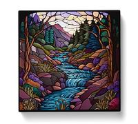 Stream Stained Glass Effect Canvas Print | Gallery Wrapped 30mm Frame Wall Art | 20x20 inches | Ready to Hang | Modern Picture | Living Room Bedroom Lounge Office